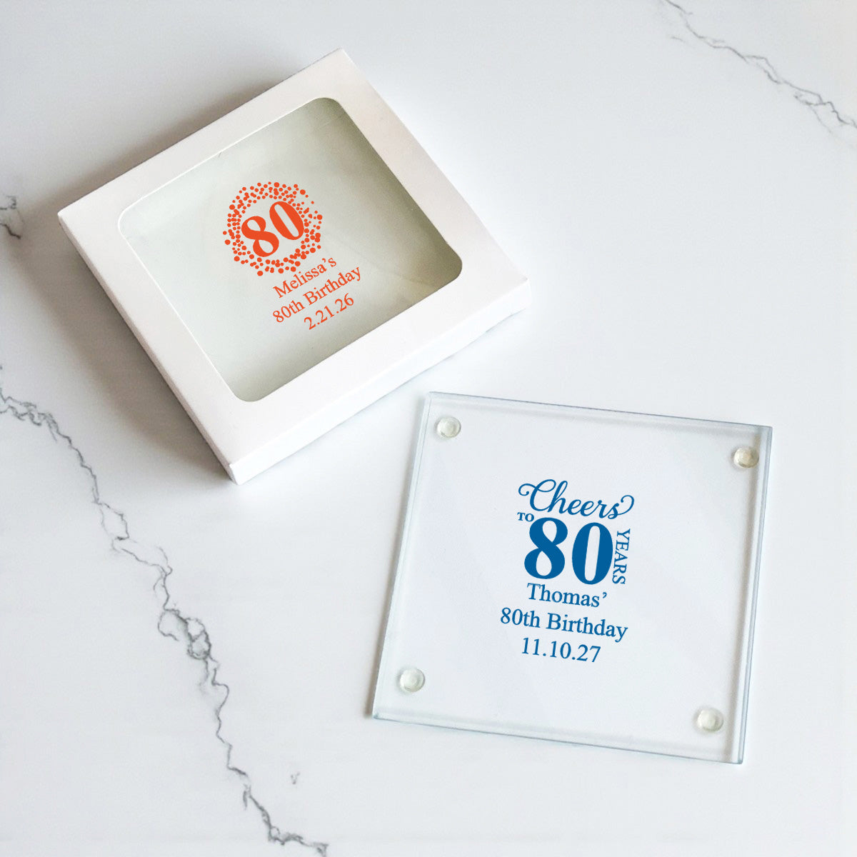 80th Birthday Personalized Glass Coaster (Set of 24)