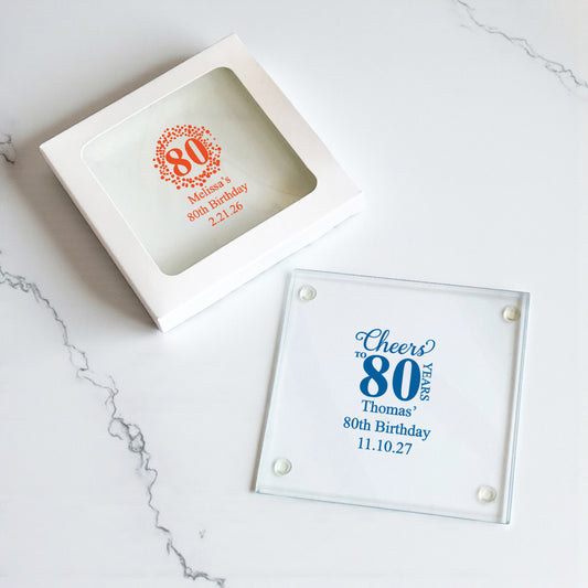 80th Birthday Personalized Glass Coaster (Set of 24)
