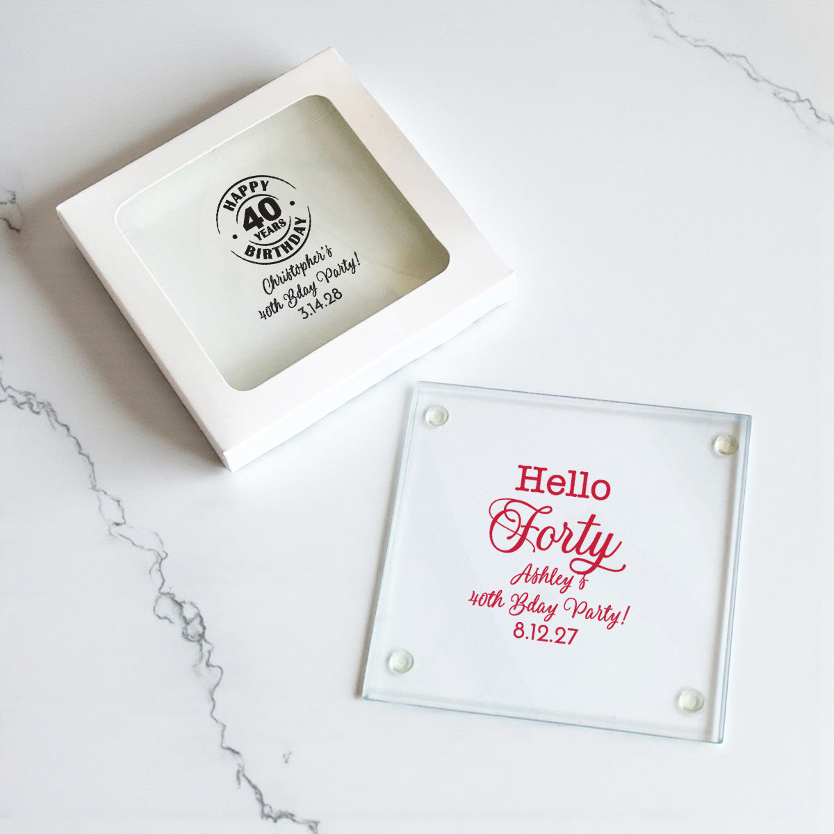 40th Birthday Personalized Glass Coaster (Set of 24)