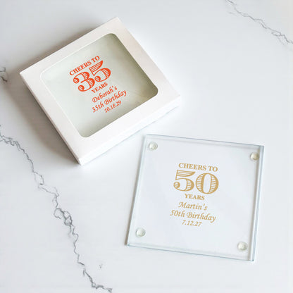 Cheers to Years Personalized Glass Coaster (Set of 24)