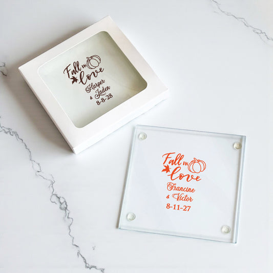 Fall In Love Personalized Glass Coaster (Set of 24)