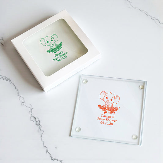 Baby Elephant Personalized Glass Coaster (Set of 24)