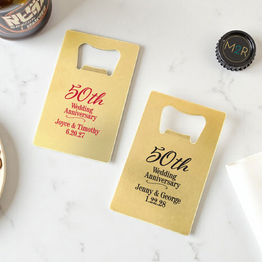 50th Anniversary Personalized Gold Credit Card Bottle Opener (Set of 24)