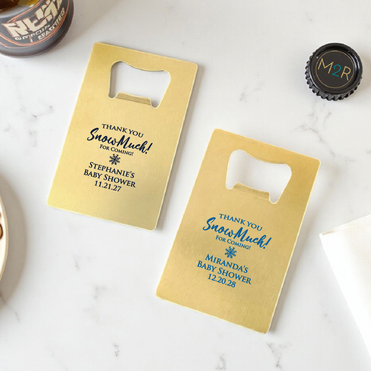 Thank You Snow-Much! Personalized Gold Credit Card Bottle Opener (Set of 24)
