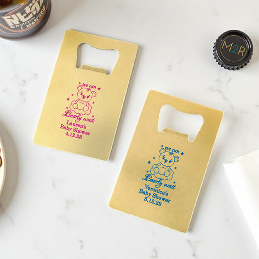 We Can Bearly Wait Personalized Gold Credit Card Bottle Opener (Set of 24)