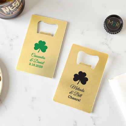 Irish Shamrock Personalized Gold Credit Card Bottle Opener (Set of 24)