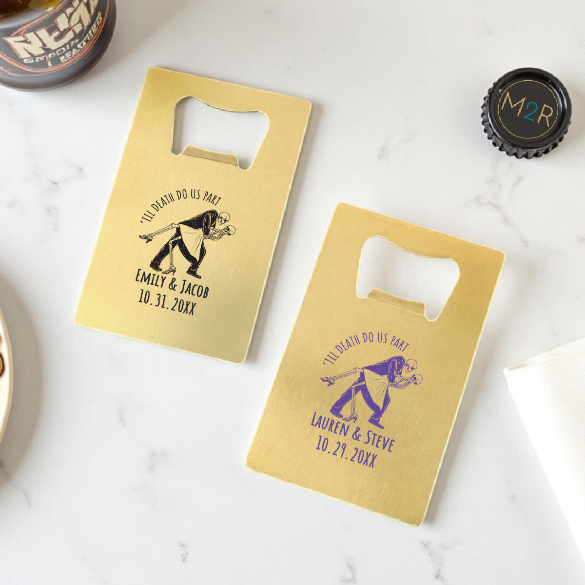 Til Death Do Us Part Personalized Gold Credit Card Bottle Opener (Set of 24)