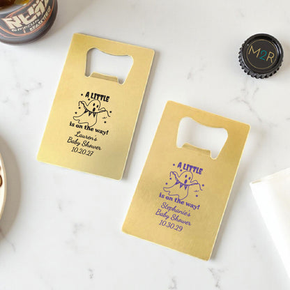 A Little Boo Is On The Way Personalized Gold Credit Card Bottle Opener (Set of 24)