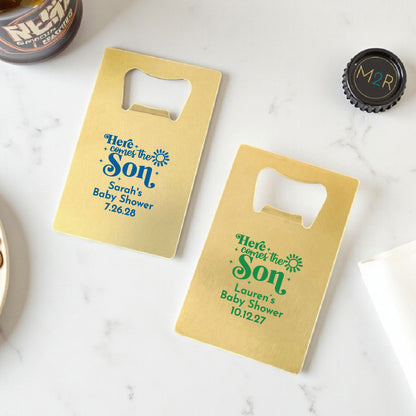 Here Comes The Son Personalized Gold Credit Card Bottle Opener (Set of 24)