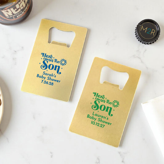 Here Comes The Son Personalized Gold Credit Card Bottle Opener (Set of 24)
