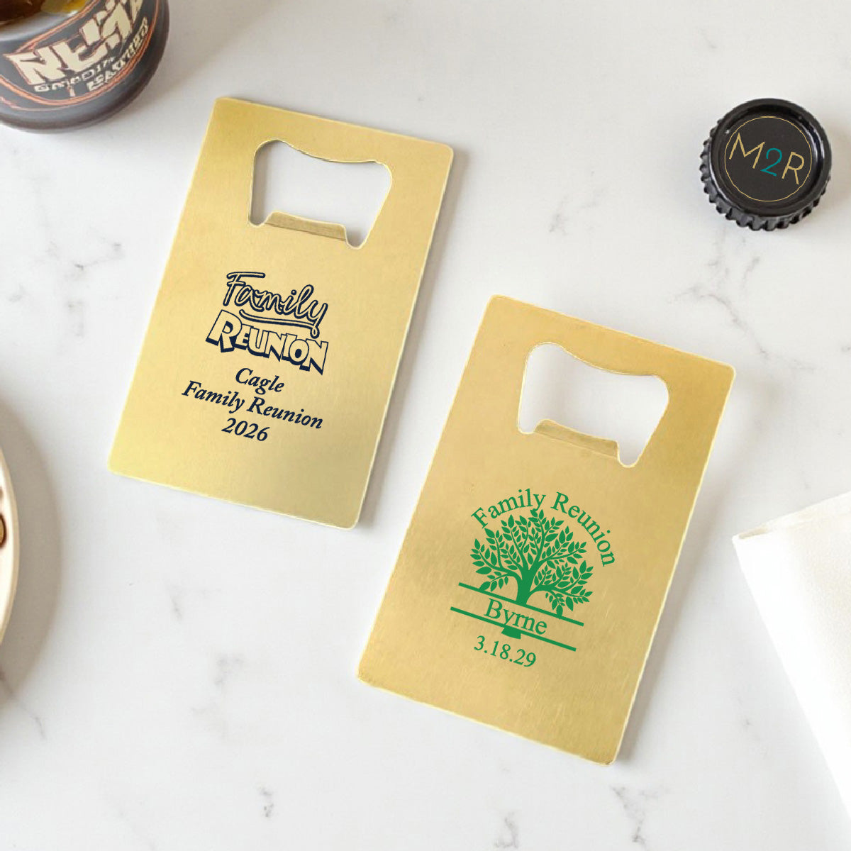 Family Reunion Personalized Gold Credit Card Bottle Opener (Set of 24)