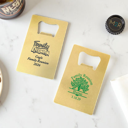 Family Reunion Personalized Gold Credit Card Bottle Opener (Set of 24)