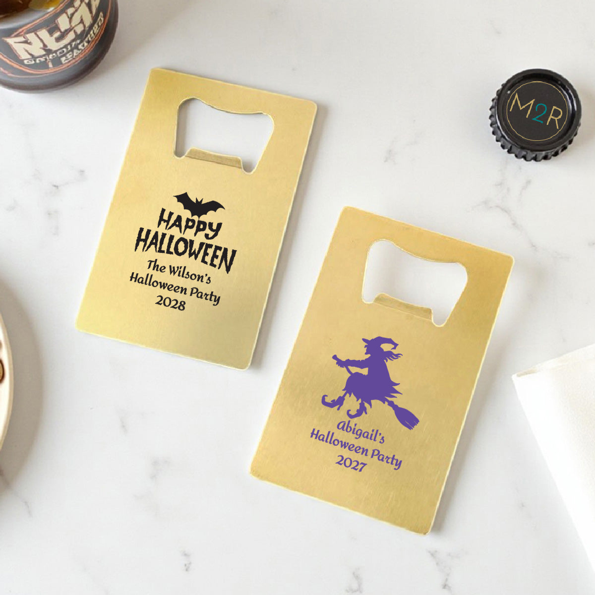 Halloween Personalized Gold Credit Card Bottle Opener (Set of 24)