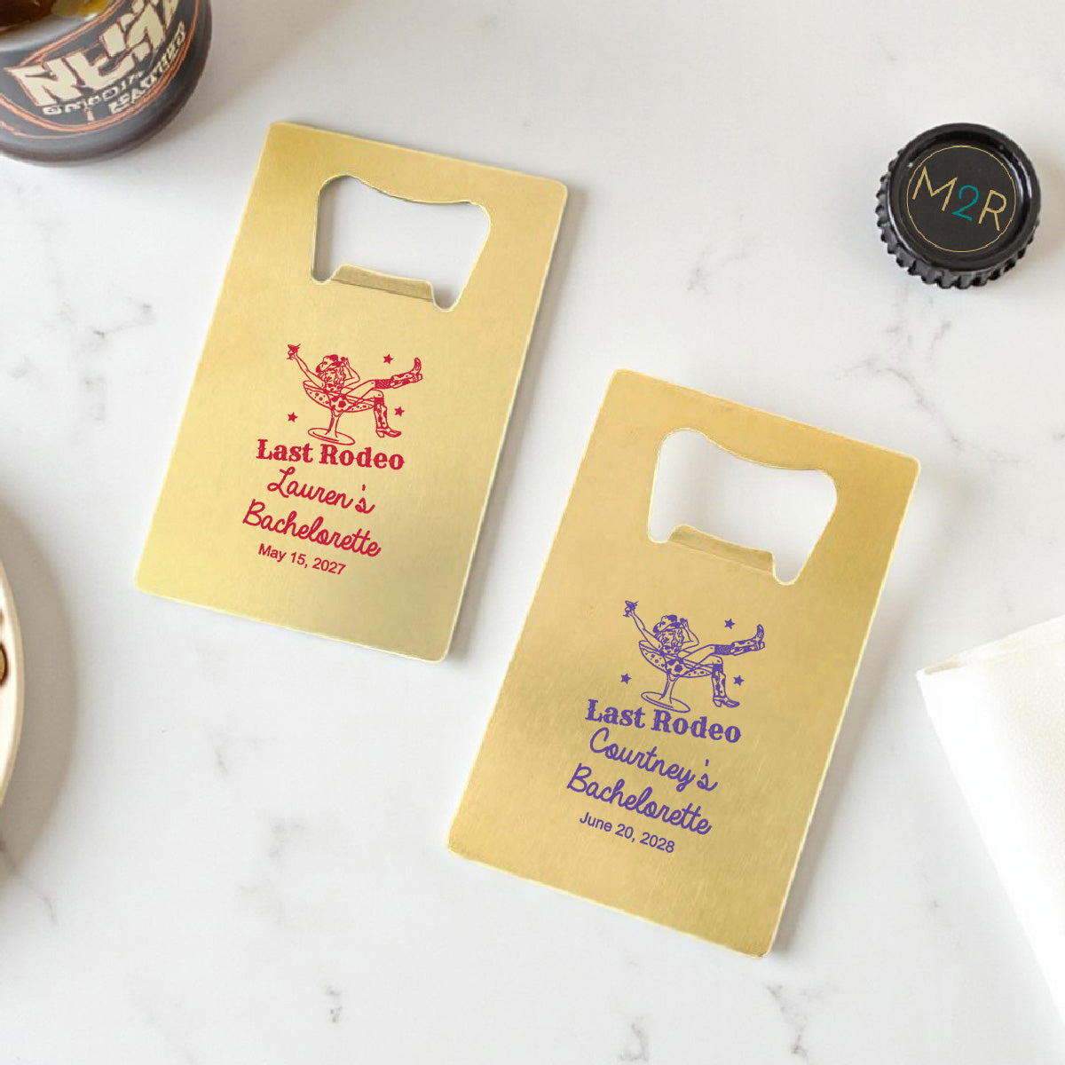 Last Rodeo Personalized Gold Credit Card Bottle Opener (Set of 24)