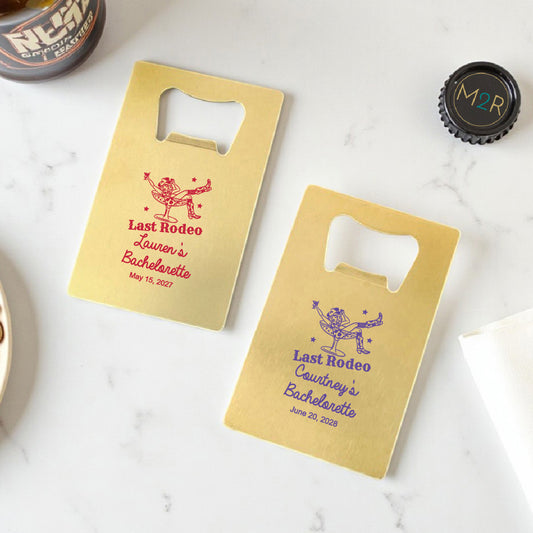 Last Rodeo Personalized Gold Credit Card Bottle Opener (Set of 24)
