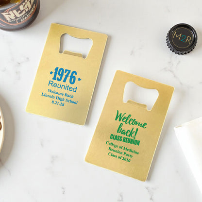 Class Reunion Personalized Gold Credit Card Bottle Opener (Set of 24)