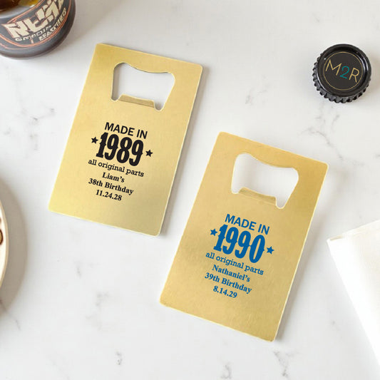 Made In Year All Original Parts Personalized Gold Credit Card Bottle Opener (Set of 24)