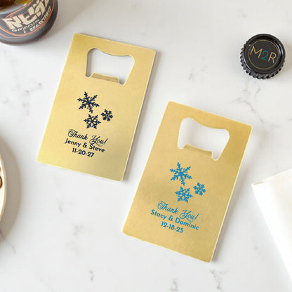 Snowflakes Personalized Gold Credit Card Bottle Opener (Set of 24)