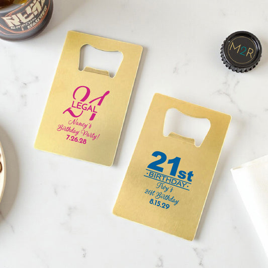 21st Birthday Personalized Gold Credit Card Bottle Opener (Set of 24)