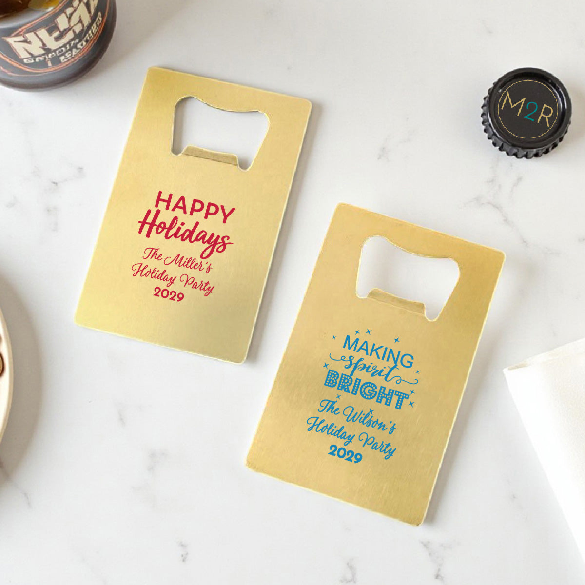 Holiday Personalized Gold Credit Card Bottle Opener (Set of 24)