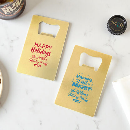 Holiday Personalized Gold Credit Card Bottle Opener (Set of 24)