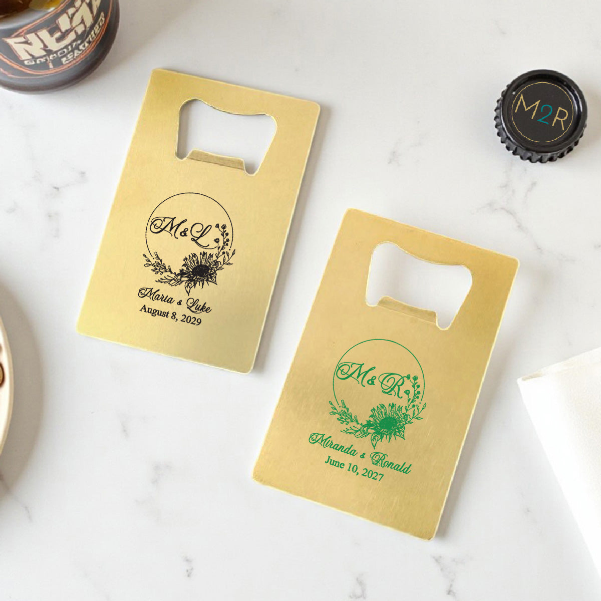 Sunflower Personalized Gold Credit Card Bottle Opener (Set of 24)