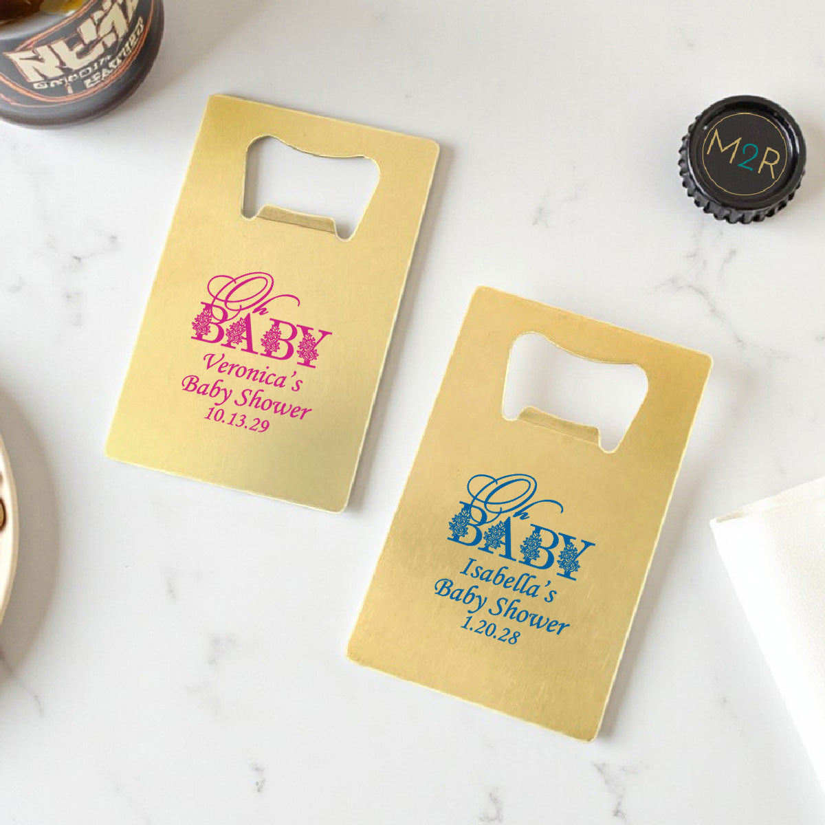 Oh Baby Personalized Gold Credit Card Bottle Opener (Set of 24)