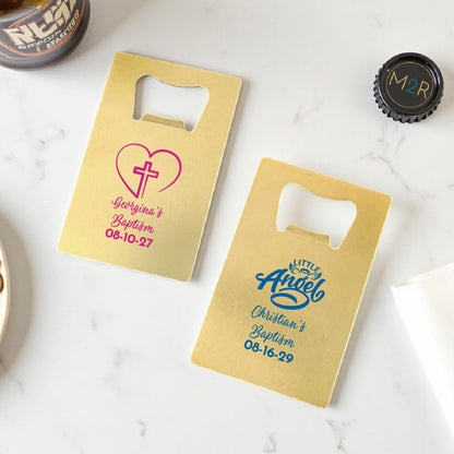 Baptism Personalized Gold Credit Card Bottle Opener (Set of 24)