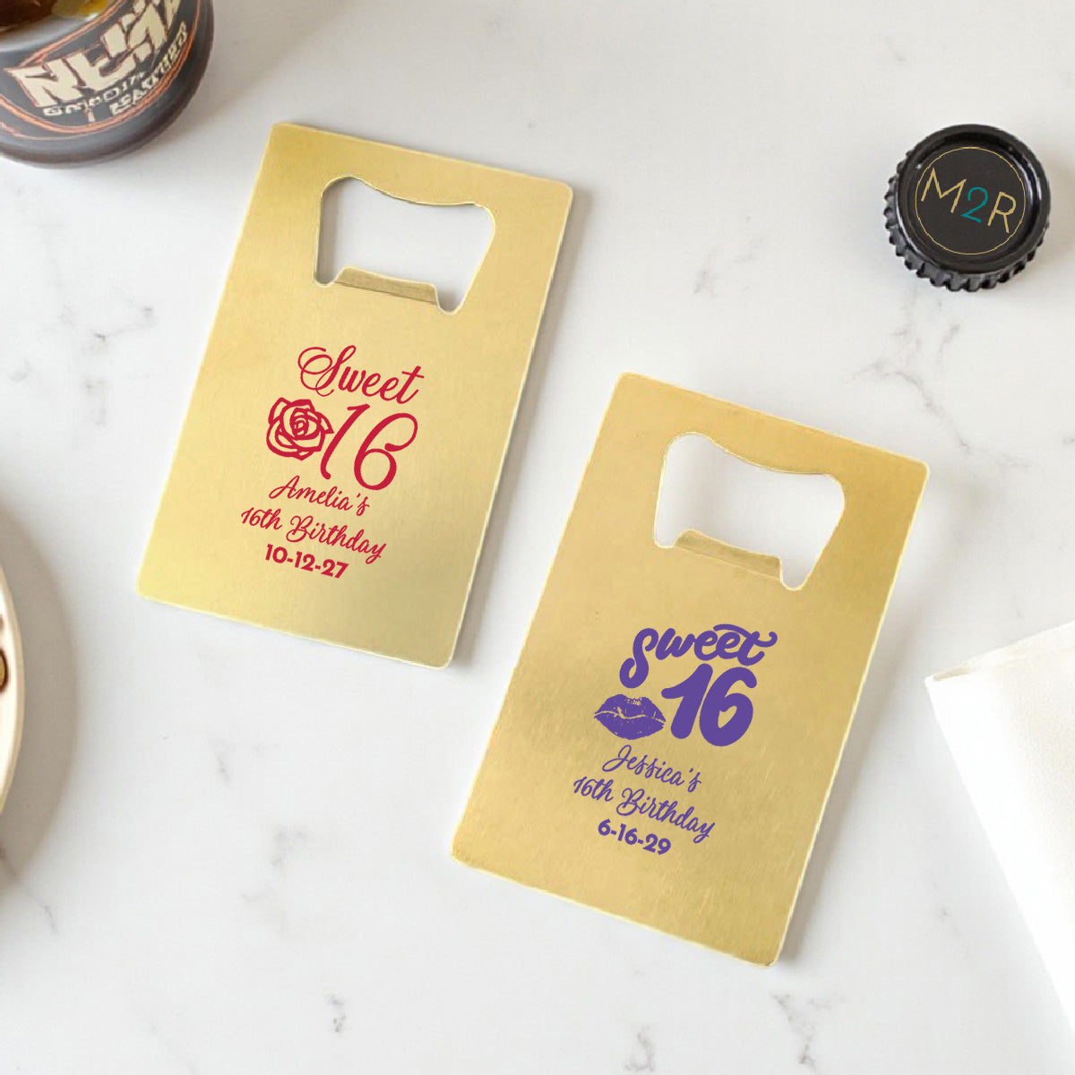 Sweet 16 Personalized Gold Credit Card Bottle Opener (Set of 24)