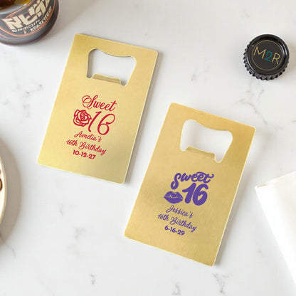 Sweet 16 Personalized Gold Credit Card Bottle Opener (Set of 24)