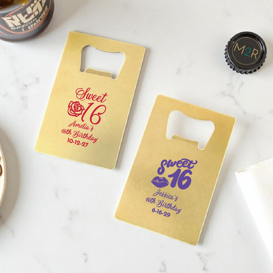 Sweet 16 Personalized Gold Credit Card Bottle Opener (Set of 24)