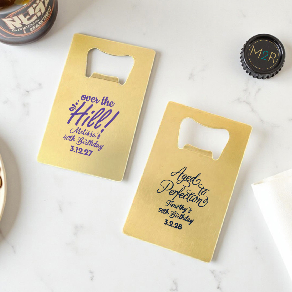 Adult Birthday Personalized Gold Credit Card Bottle Opener (Set of 24)