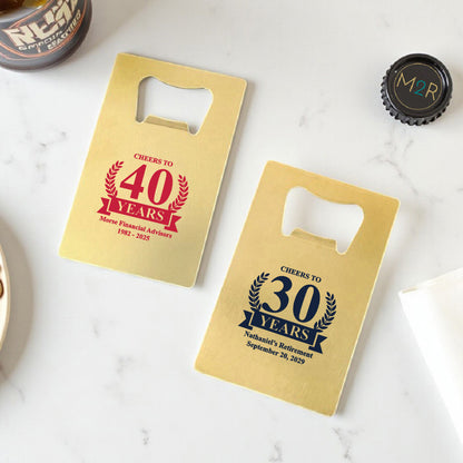 Cheers To Years Personalized Gold Credit Card Bottle Opener (Set of 24)