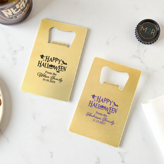 Happy Halloween Personalized Gold Credit Card Bottle Opener (Set of 24)