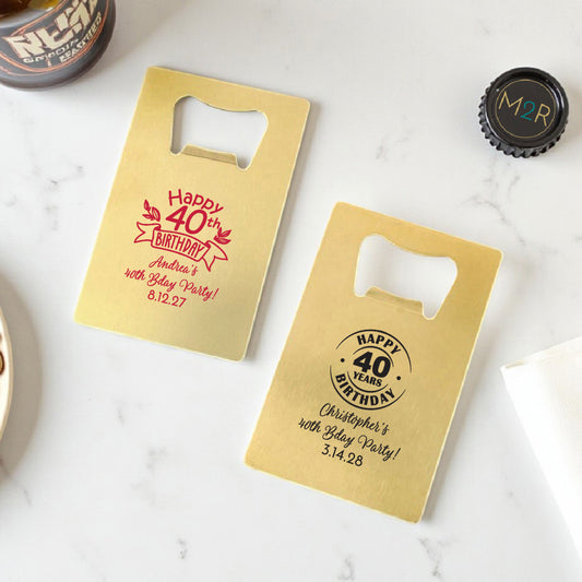 40th Birthday Personalized Gold Credit Card Bottle Opener (Set of 24)