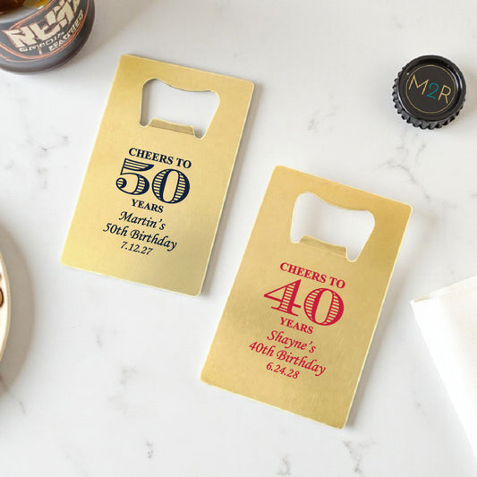 Cheers to Years Personalized Gold Credit Card Bottle Opener (Set of 24)