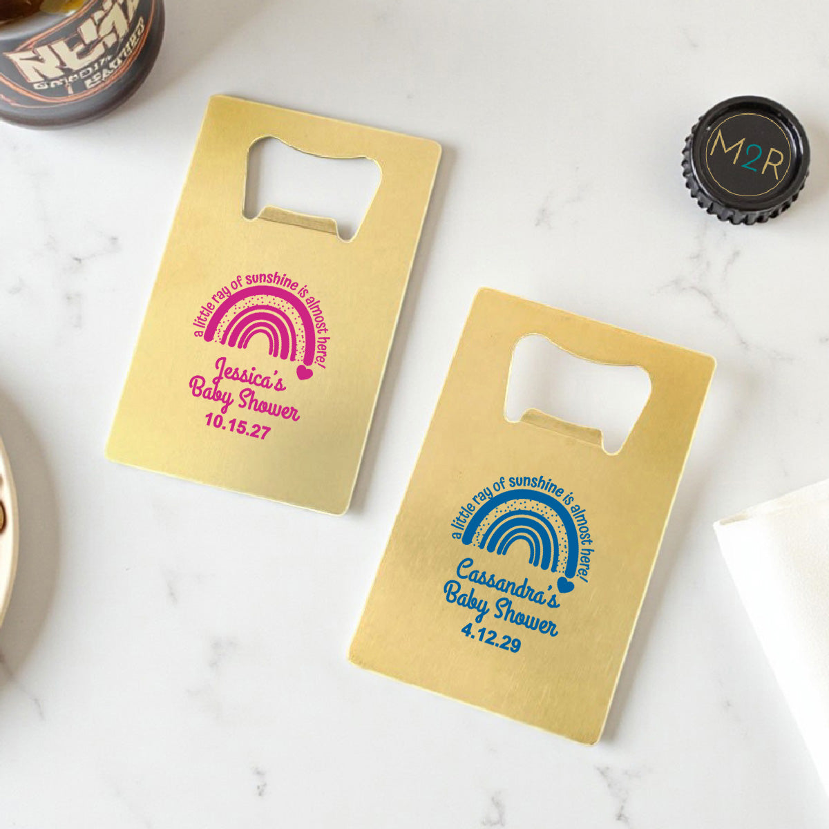 A Little Ray Of Sunshine Personalized Gold Credit Card Bottle Opener (Set of 24)