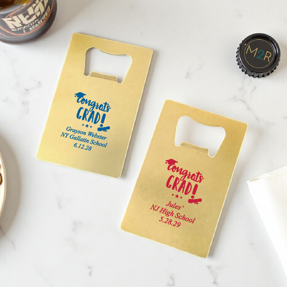 Congrats Grad Personalized Gold Credit Card Bottle Opener (Set of 24)