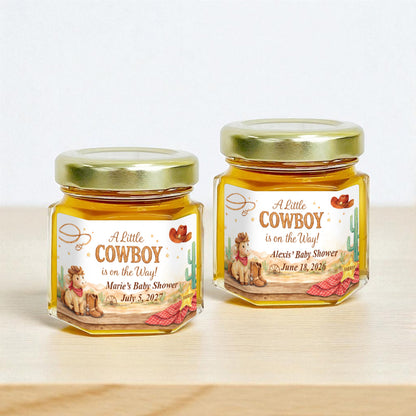 A Little Cowboy is on the Way Wild West Personalized Honey Favors (Set of 12)