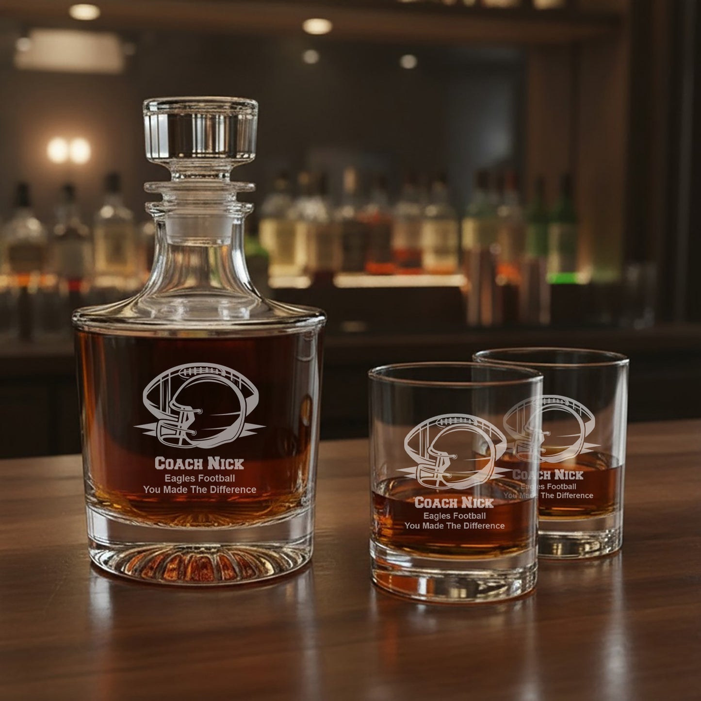 Football Personalized Legacy Reserve Whiskey Decanter with Rocks Glasses - 3 pc