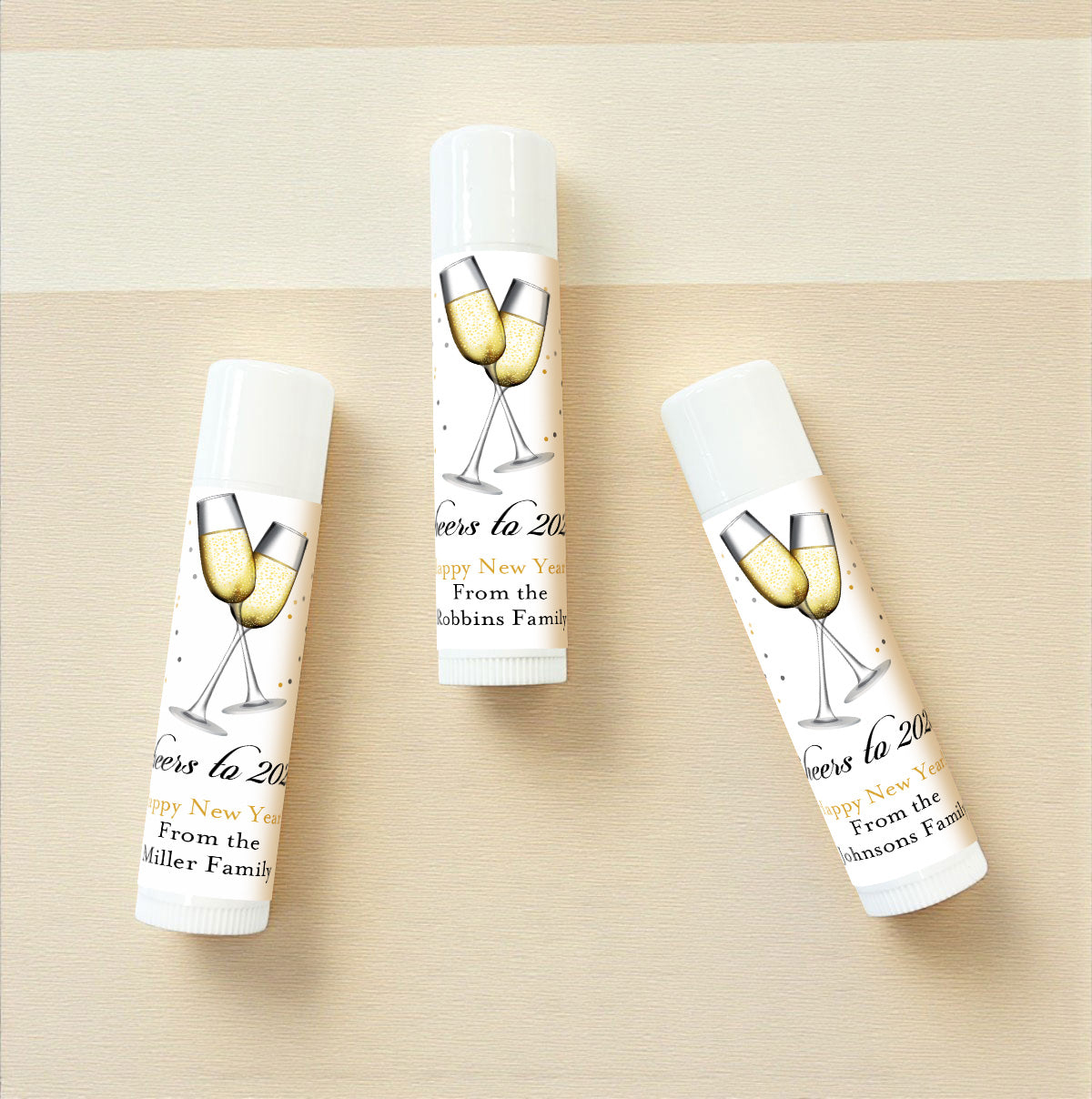 Cheers To New Year Personalized Lip Balm Favors (Set of 12)