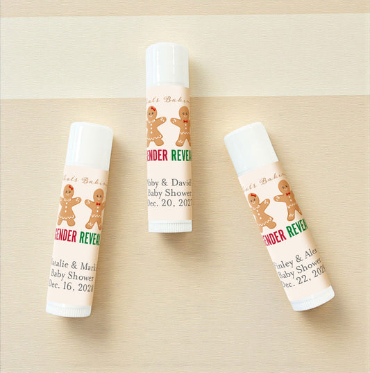 Gingerbread Gender Reveal Personalized Lip Balm Favors (Set of 12)