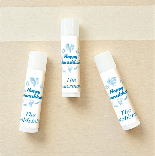 Happy Hanukkah Drawing Personalized Lip Balm Favors (Set of 12)