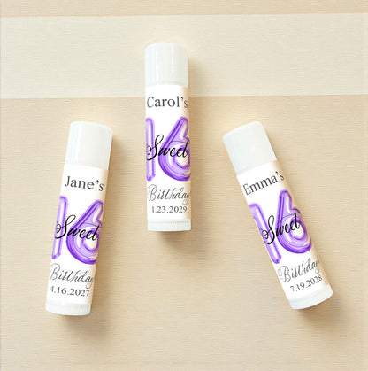 Sweet 16 Birthday Balloon Personalized Lip Balm Favors (Set of 12)