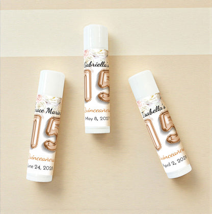 Quinceañera 15th Birthday Balloon Personalized Lip Balm Favors (Set of 12)