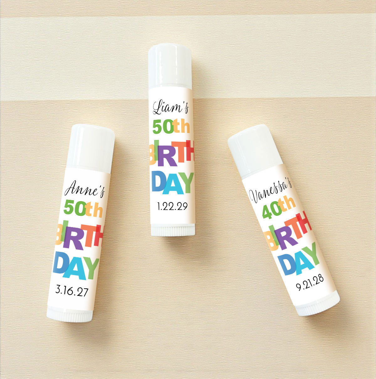 Colorful Birthday Personalized Lip Balm Favors (Set of 12)