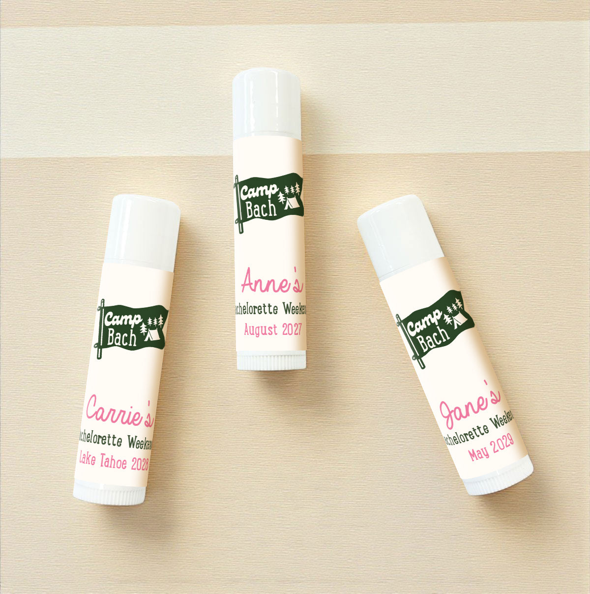 Camp Bach Personalized Lip Balm Favors (Set of 12)