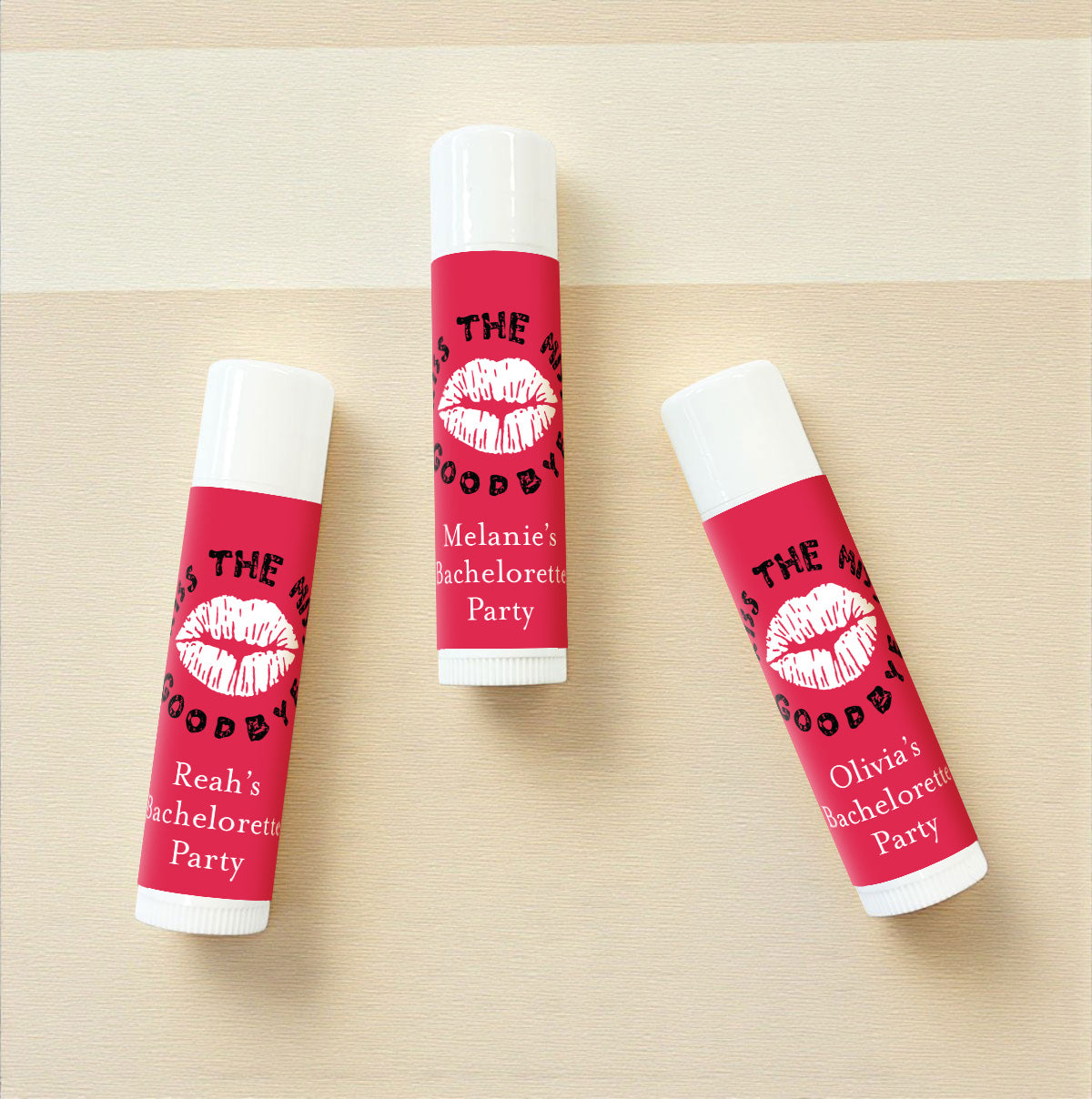 Kiss The Miss Goodbye Personalized Lip Balm Favors (Set of 12)