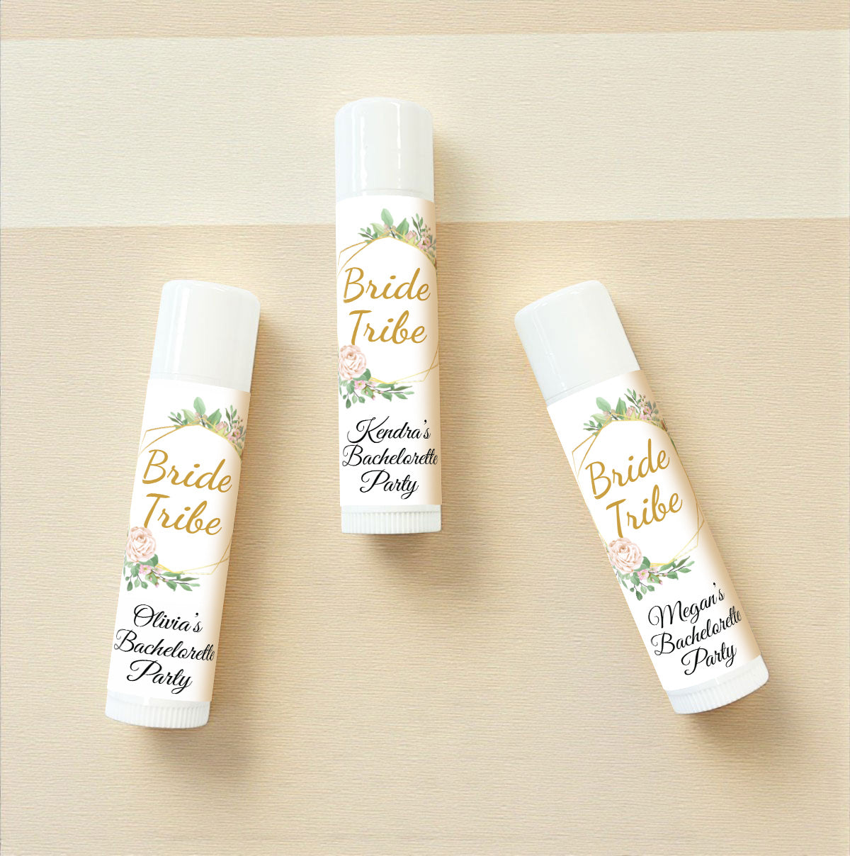 Bride Tribe Floral Wreath Personalized Lip Balm Favors (Set of 12)