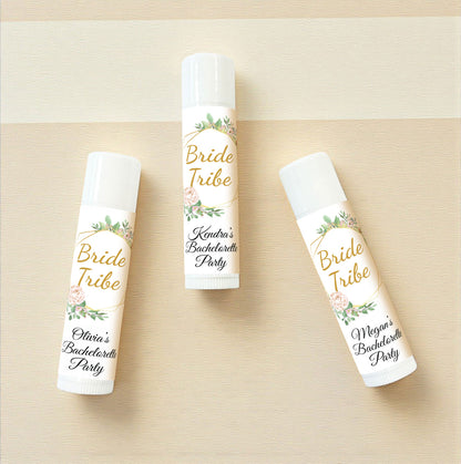 Bride Tribe Floral Wreath Personalized Lip Balm Favors (Set of 12)